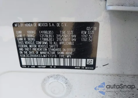 2018 Honda Hr-V Lx z USA, uszkodzony, nr VIN 3CZRU6H33JM717319